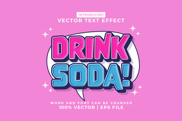Wall Mural - Editable text effect Drink Soda 3d Cartoon template style premium vector