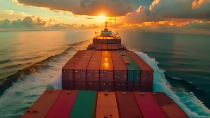 Wall Mural - A large cargo ship is transporting containers.