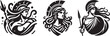 Greek goddess Athena, portrait in heavy retro logo style