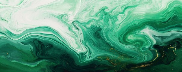  Abstract marbling oil acrylic paint background illustration art wallpaper. Green white color with liquid fluid marbled paper texture banner painting texture. Generative AI