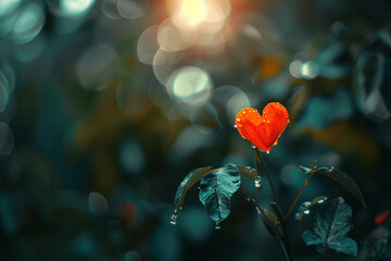 Poster - Heart shaped flower in the garden. Love is everywhere. A slide background for showcasing love. Background image. Created with Generative AI technology
