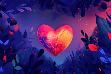 Poster - Abstract background with glowing heart. Love is everywhere. A slide background for showcasing love. Background image. Created with Generative AI technology