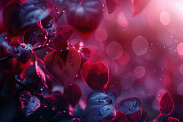 Poster - Background with heart shaped red leaves. Love is everywhere. A slide background for showcasing love. Background image. Created with Generative AI technology