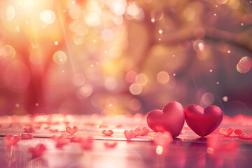 Poster - Background with hearts and bokeh. Love is everywhere. A slide background for showcasing love. Background image. Created with Generative AI technology
