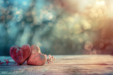 Poster - Background with hearts and bokeh. Love is everywhere. A slide background for showcasing love. Background image. Created with Generative AI technology