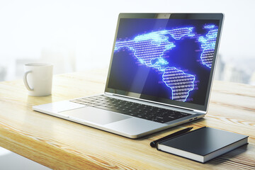 Poster - Computer monitor with digital America map, global technology concept. 3D Rendering