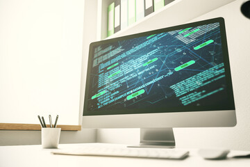 Poster - Abstract creative coding concept on modern laptop screen. 3D Rendering