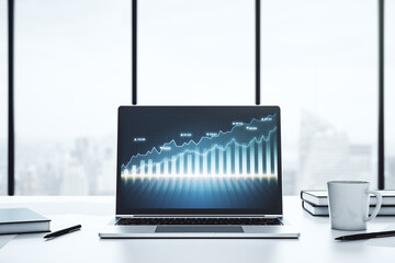 Poster - Abstract creative financial graph on modern laptop screen, forex and investment concept. 3D Rendering