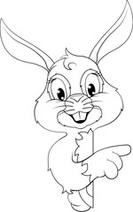 Wall Mural - An Easter bunny rabbit cartoon character peeking around a sign