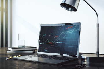 Poster - Modern computer monitor with abstract statistics data hologram interface, computing and analytics concept. 3D Rendering