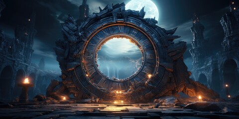 Poster - Futuristic City With Giant Portal Generative AI