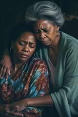 Poster - A touching image of an older woman comforting a younger woman. Ideal for illustrating support and care