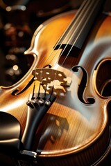 Poster - Classical violin resting on a rustic wooden table, suitable for music or instrument themes