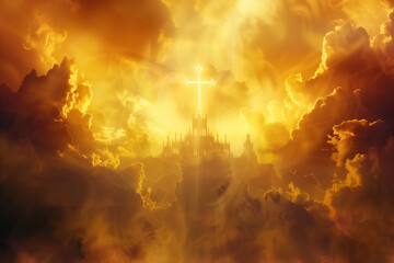 Poster - Burning sky. A slide background for showcasing Christian Religion. Background image. Created with Generative AI technology