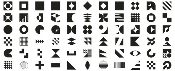 brutalism abstract geometric shapes. vector set of retro y2k minimal graphic icons, logos, design el