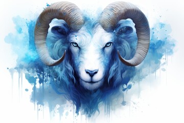 Wall Mural - Vector illustration of the zodiac sign aries shining in blue on a white background