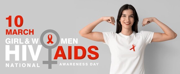 Sticker - Awareness banner for National Women and Girls HIV AIDS Awareness Day with strong young woman