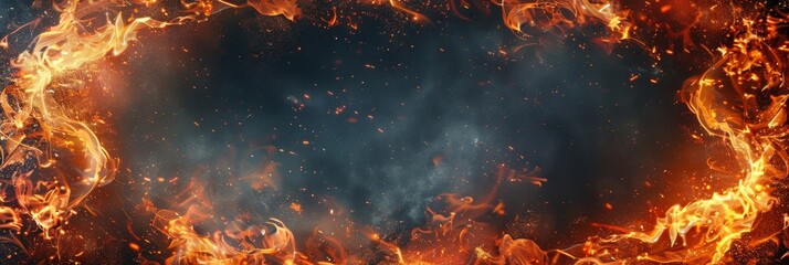 Poster - Orange ring of fire against a black background, creating a striking visual contrast