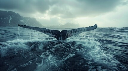 majestic whale in the middle of the sea during the day in high resolution and high quality. concept real sea animals