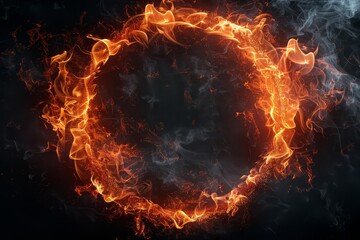 Poster - Fiery Ring on a black  Background. A vivid ring of fire and smoke against a dark backdrop.