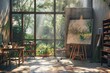 Interior view of Art Studio with exterior Lush Green View.