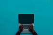hands on a laptop on a blue background in the style o