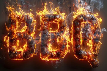 Poster - BBQ spelled out in vibrant flames. The letters are formed by the intense heat, creating a striking visual display