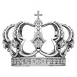 Silver crown icon, 3D illustration, isolated on transparent, regal symbol.	