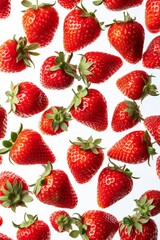 Fototapete - collection of ripe strawberries arranged neatly on a plain white background