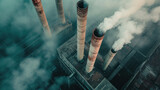 Fototapeta Dziecięca - Industrial factory Smokestacks with smoke. pollution and environmental issue