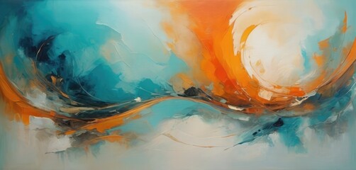 Background art, line strokes of bright paint in turquoise orange and white colors