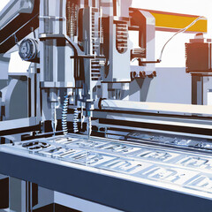 Close-up of Modern manufacturing equipment working on the print typography factory