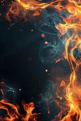 Poster - orange and blue flames against a deep black background