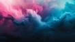 Colorful smoke clouds in blue and pink neon light swirling on empty scene background with reflection
