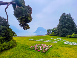 Poster - Flowerbed in lakeside Parco Ciani, Lugano, Switzerland