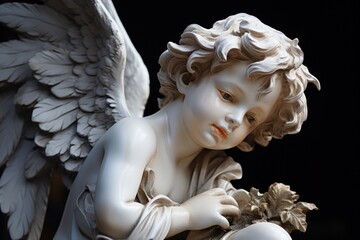Poster - Angelic statue holding a delicate flower, suitable for various spiritual or memorial concepts