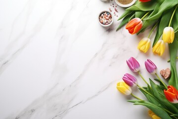 Poster - Vibrant tulips arranged on a table, suitable for various occasions