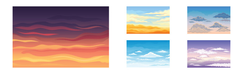 Wall Mural - Sky Scene with Cloudscape Picturesque Scenery Vector Set