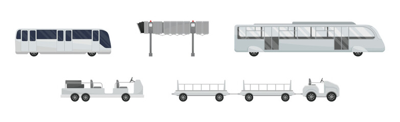 Poster - Airport Transport and Vehicles Side View Vector Set