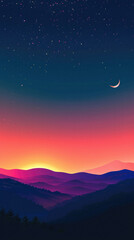 Wall Mural - Mountain landscape at night with moon and stars .