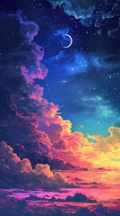 Wall Mural - Fantasy night sky with clouds and stars .