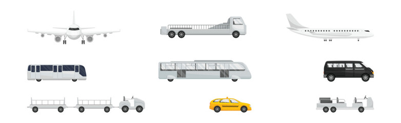 Canvas Print - Airport Transport and Vehicles Side View Vector Set