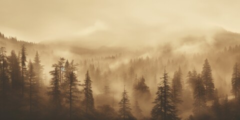 Poster - A misty forest captured in black and white. Ideal for nature-themed designs