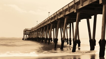 Poster - A striking black and white image of a pier. Ideal for travel or architectural themes