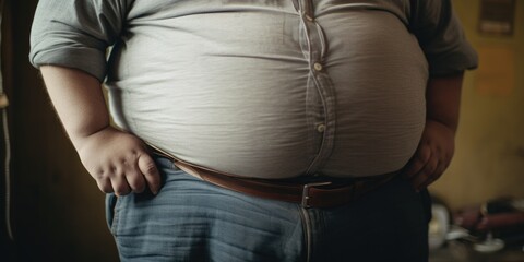 Aufkleber - A man with a large belly standing in front of a window. Suitable for health and lifestyle concepts