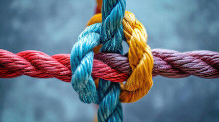 Multicolored ropes on a gray background. Close-up .