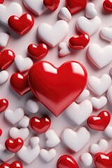 Poster - A red heart surrounded by many white hearts. Suitable for love and Valentine's Day concepts