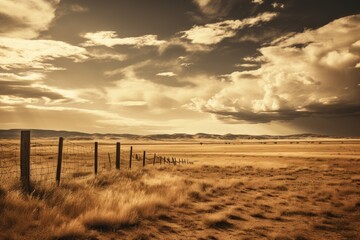 Poster - A fence dividing a vast field, suitable for agricultural concepts