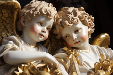 Poster - A statue of two angels sitting next to each other. Suitable for religious and spiritual themes