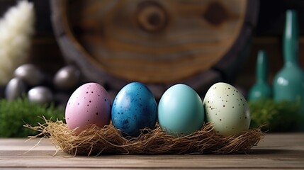 Aufkleber - Group of four eggs resting on a nest. Suitable for various nature-themed projects